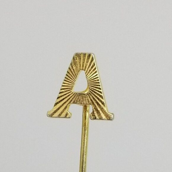 Vintage A Monogram Stick Pin, Gold Tone Radiant Design Initial Letter, Brooch - Picture 1 of 7